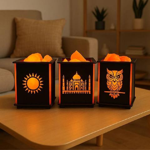 Foto de LAMPARA DE SAL MADERA DECO CUADRADA