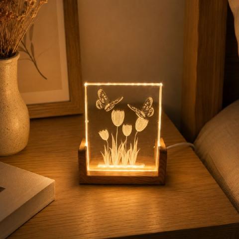 Foto de CUADRO LED 8X10CM. TULIPAN CON MARIPOSA