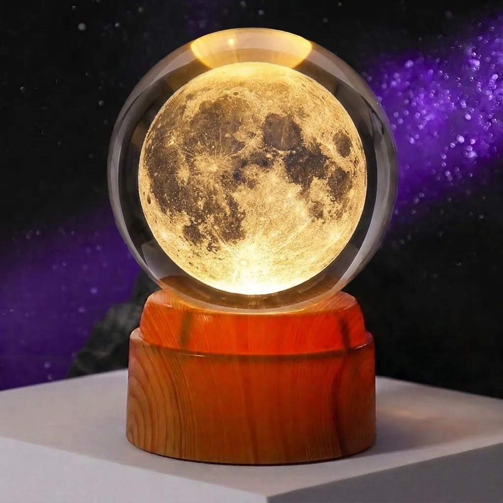 Foto de LAMPARA DE VIDRIO GIRATORIA- LUNA LLENA 8CM.