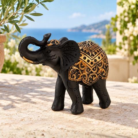 Foto de DECO ELEFANTE NEGRO Y ORO 8 CM.
