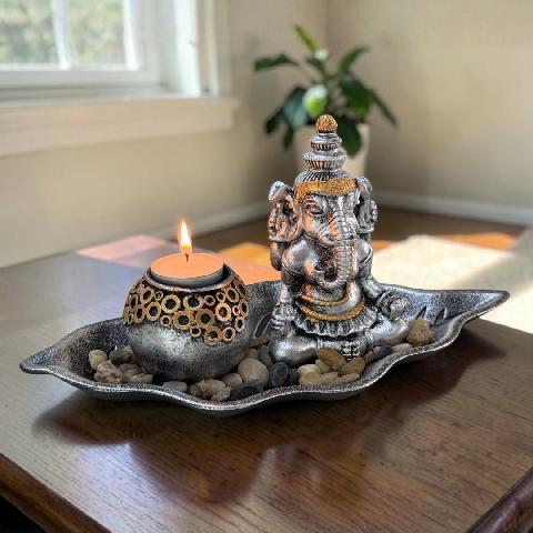 Foto de PORTA VELA GANESHA EN HOJA 31CM.